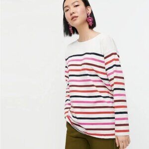 NWT J. Crew Striped Women's XXS Boatneck Cream Pink Red Blue Long Sleeve Shirt